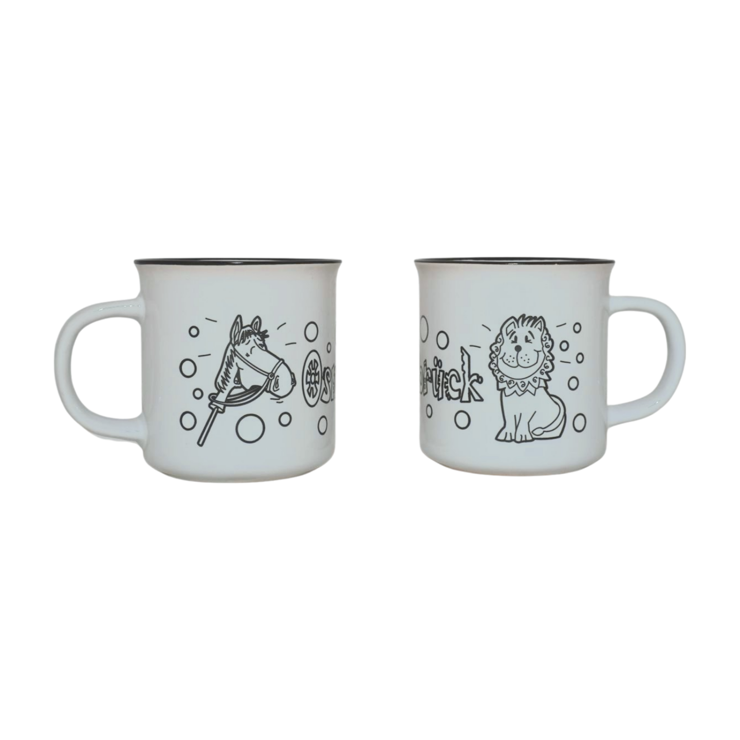 Tasse: "Bemal mich Tasse" mit Löwenpudel und Steckenpferd